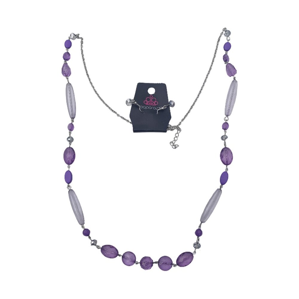 Paparazzi Purple and Silver-Tone Jewelry Set Necklace and Earrings New with Tags